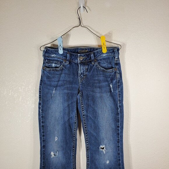 Silver Jeans Co. Aiko Womens W28 L31 Mid-Rise Bootcut Distressed Denim Jeans - Picture 11 of 11